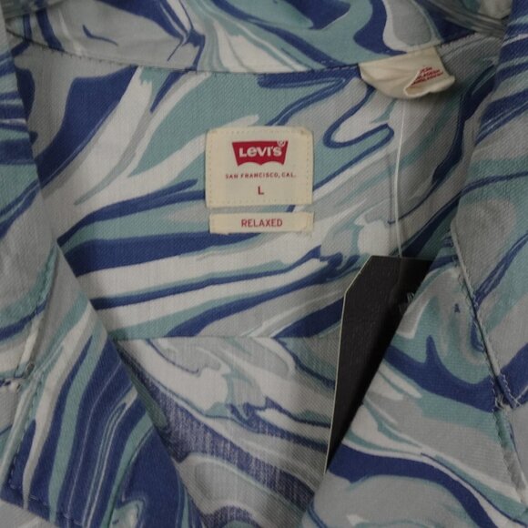 Levi's Cubano Button Front Shirt Men's Size L Blue Marble Print Camp Shirt - Picture 4 of 10